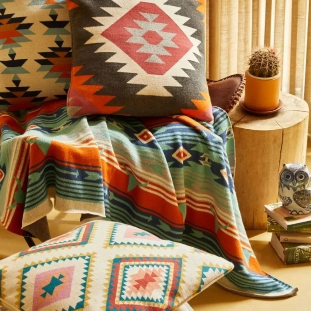 Myra Bag 100% Cotton Tribal Aztec Boho Western Throw Blanket